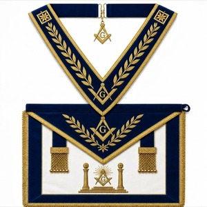 Tablier de maître maçon bleu avec broderie dorée et symbole G – Régalia classique de loge maçonnique pour les francs-maçons - Product Image 1