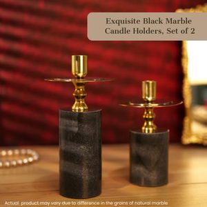 Brass Natural <b>Tall</b> <b>Candlestick</b> Holder Set Resin Marble Base Heat Resistant Handmade for Christmas Valentine's Day Home - Product Image 4