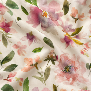 Tela de Algodón Cambray con Estampado de Acuarela Muted Meadow, Tonos Rosa y Malva, Pétalos Pintados, Algodón Suave de Primera Calidad - Product Image 1