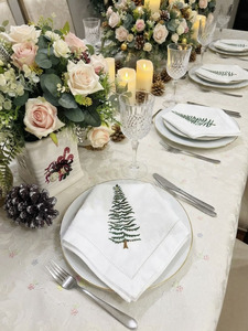 Wholesale Custom White Cotton Embroidered <b>Christmas</b> <b>Tree</b> Cloth Napkin Classic Hemstitch <b>Table</b> Napkins for Home Events Holidays - Product Image 5