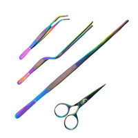 Ensemble de 4 pinces de chef bleues en acier inoxydable pour la présentation, à pointe inclinée décalée, outil de cuisine de précision pour la mise en assiette des aliments, compatible lave-vaisselle et four