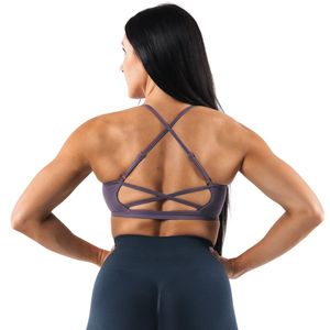 Purple Women's <b>Cross</b> Back Sports Bra Lightweight Stretch Athletic Crop <b>Top</b> for Running Yoga Gym Workout Fitness Training - Product Image 2