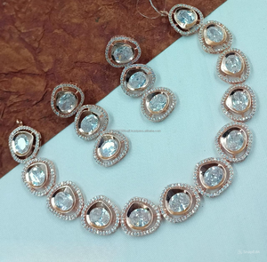 Ensemble de bijoux de mariée en diamant américain classique Collier et boucles d'oreilles en deux pièces pour mariage Style classique à la mode - Product Image 1