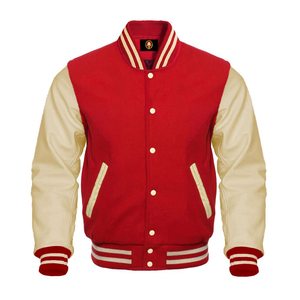 Veste universitaire en laine pour homme avec logo personnalisé, manches marron beige, col montant, fermeture éclair, manteau d'hiver décontracté respirant - Product Image 1