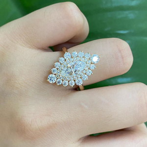 Bague de fiançailles pour femme en diamant marquise, sertie à griffes, 2 carats, diamant de laboratoire, en vermeil 14 carats, pour mariage, fête, anniversaire, cadeau - Product Image 2