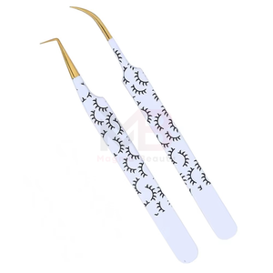 Pinces à extensions de cils personnalisées de haute qualité, pointues, lisses, avec embouts dorés, lot de 4 pièces - Product Image 4