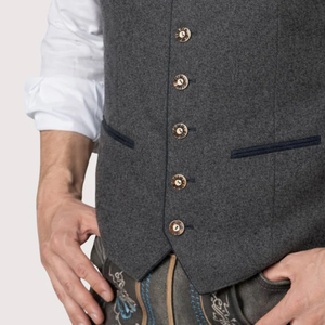 Hot Sale Men's Traditional German Bavarian Trachten Vest Reversible Breathable Autumn Mandarin Collar Polyester/Cotton Blend - Product Image 6