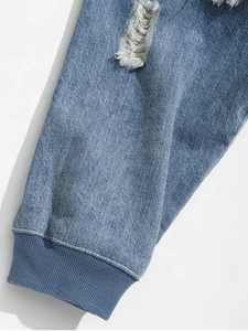 Chándal Premium de Mezclilla Desgastada con Cordón Ajustable y Forro Polar para Hombre, con Parches y Bordados, Tejidos de Nylon/Algodón, Invierno - Product Image 4