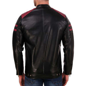 Veste en cuir véritable noire de haute qualité pour homme, fermeture éclair, logo personnalisé, manches longues, poches latérales, coupe ample. - Product Image 3