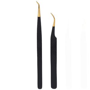 Precision Gold-Plated Eyelash Tweezers Black <b>Smooth</b> Tip Volume Lash Extension <b>Tools</b> - Product Image 5