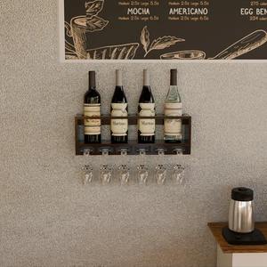 Meuble bar industriel en bois avec structure métallique, casier à vin, porte-verres, buffet de bar à domicile, unité de présentation - Product Image 4