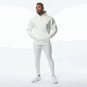 Men's <b>White</b> Hooded <b>Tracksuit</b> Full Sleeve Casual Autumn Wear With Side Pockets Regular Fit Solid Color 100% Cotton - Product Image 1