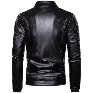 Veste de moto pour homme, noire, coupe slim, épaisse, respirante, en nylon/cachemire, col montant, manteau de motard, hiver - Product Image 5