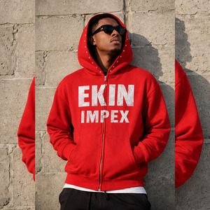 Custom 400 Gsm DTG Printed Distressed Ripped Zip Rhinestone 100% Cotton <b>Fleece</b> Breathable Acid Washed Hoodie - Product Image 3