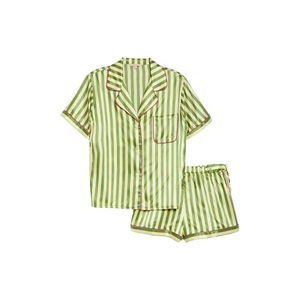 Conjunto de Pijama para Mujer, Diseño Elegante, Color Sólido, Cintura Elástica, Manga Corta, Bordado a Máquina, Ropa de Dormir Cómoda - Product Image 3