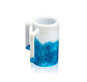 Modern Blue White Resin Jug With Handle Water Beverage Cup Decorative Drinkware Available at Worldwide Supply - Product Image 3