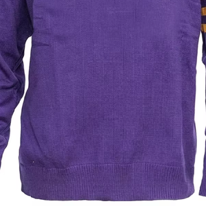 Suéter morado con cuello en V y ribete amarillo y rayas en las mangas, tejido de punto, manga larga para mujeres, ideal para escuelas/colejos/unistades - Product Image 5