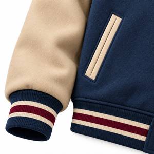 Chaqueta Varsity para Hombre, Color Azul Marino y Beige, Algodón y Poliéster, Estilo Preppy, Cierre de Botones, Color Sólido, Corte Regular, para Otoño - Product Image 3