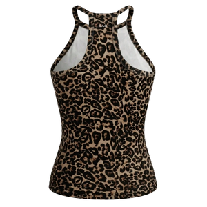 Camiseta sin mangas con estampado de leopardo para mujer, corte ajustado, tejido elástico, estilo casual, suave y transpirable, con logo personalizado, talla XL - Product Image 2