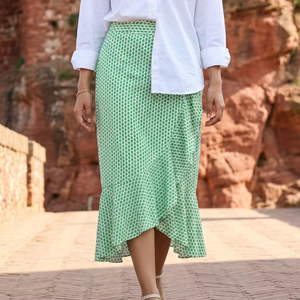 Green Printed Midi Skirt – <b>Flowy</b> Casual Elegance with High-waisted fit for a flattering silhouette - Product Image 1