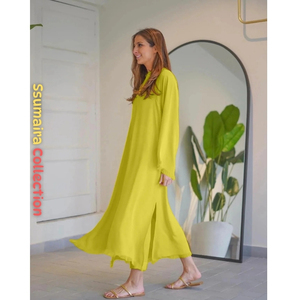 Nouvelle collection 2026 : Ensemble pakistanais prêt-à-porter 2 pièces, élégant vert citron, Kurti coupe trapèze et culottes, haute qualité, idéal pour les fêtes estivales. - Product Image 5