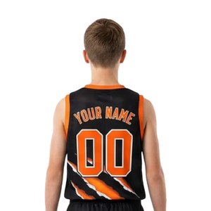 Conjunto de Uniforme de Baloncesto Personalizado para Hombre, Negro y Naranja, Jersey sin Mangas con Cuello en V, Pantalones Cortos con Estampado de Garra, Números de Equipo, Venta al Por Mayor - Product Image 4
