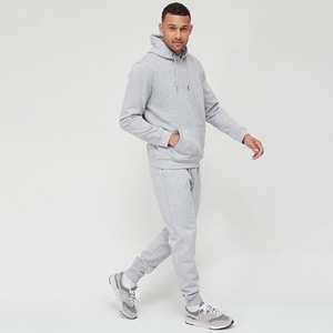 Conjunto Deportivo con Capucha de Felpa 100% Algodón, Color Gris, Manga Larga, Estilo Casual Otoñal, con Bolsillos Laterales y Cintura Elástica - Product Image 1