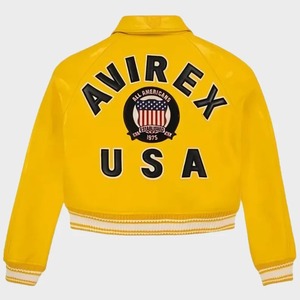 Avirex Style Cropped Varsity Jacket Women's Retro Leather Patch <b>Coat</b> - Product Image 4