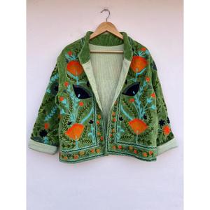 Bohemian Velvet Suzani Embroidered Hand-painted Cotton <b>Jacket</b> Uzbek Spring Autumn Winter Ethnic Outerwear <b>Women's</b> Reversible - Product Image 2