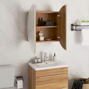 Mobile da Bagno in Legno Ingegnerizzato di Quercia e Bianco con Illuminazione in PVC, Rame e Vetro - Product Image 4