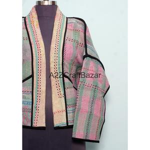 Veste à col roulé boutonnée vintage Kantha faite à la main, réversible, écologique, respirante, à séchage rapide, en coton pur pour femmes, printemps-hiver - Product Image 2