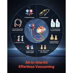 Set di Manometri per Pompa a Vuoto AC 7 CFM 3/4 HP, Pompa Rotativa a Due Stadi per HVAC, Kit Manometri A/C per R134a R22 R410a - Product Image 4