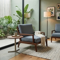 Fauteuil de salon en teck massif avec coussin gris, fauteuil d'appoint artisanal, mobilier moderne