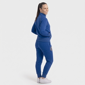 Ensemble de survêtement 2 pièces en polaire bleu pour femme, manches longues, col montant, logo brodé, vêtements de sport décontractés, coupe régulière - Product Image 2