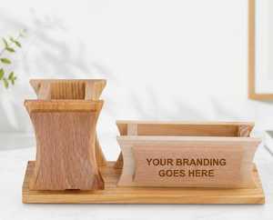 Wooden <b>Stationery</b> Holder with Multi-Section Desk OrganizerWooden Desk Organizer for Office, Home, Elegant Wooden <b>Stationery</b> - Product Image 5