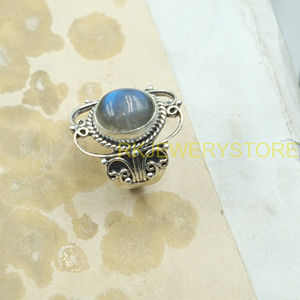 Natural Labradorite Gemstone <b>Ring</b> 925 Sterling Silver Handmade Vintage Boho <b>Statement</b> <b>Ring</b> Oval Cabochon Jewelry for Unisex Him - Product Image 2