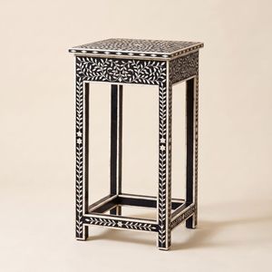 <b>Black</b> Bone Inlay Side Table Floral Pattern Handmade Indian Luxury Accent Table Decorative Inlay Furniture Accent Furniture - Product Image 4