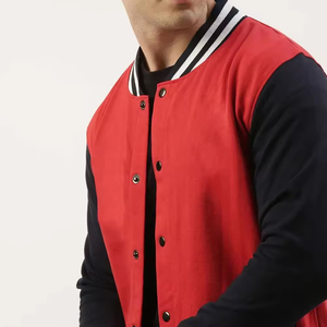 Men's Coated Varsity Jackets with <b>Red</b> <b>Wool</b> Body Black Leather Sleeve Custom Logo Chenille Letter Pattern Embroidery Stand Collar - Product Image 3