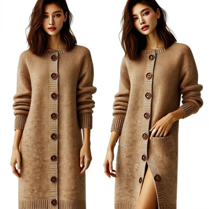 <b>Women</b> Rib Knit Button Front Pullover <b>Dress</b> Full Sleeve Crew Neck Mini Length 100% Acrylic Elegant Winter Style - Product Image 4