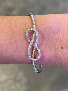 Bracelet jonc classique pour femme en diamant de laboratoire certifié IGI, 1,00 CT, pavé, nœud d'amour infini ouvert, or massif 18K 14K 10K, argent 925 - Product Image 1