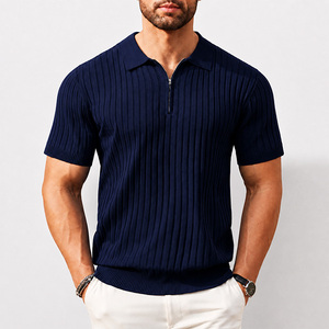 Camiseta de Manga Corta Tejida Personalizada OEM para Hombre, Transpirable, con Cierre de Cremallera, Casual, Acanalada, al por Mayor, Unisex para Adultos - Product Image 1