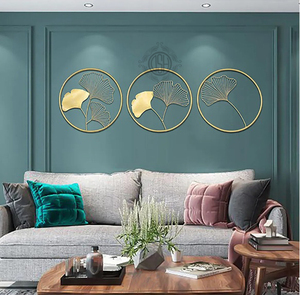 Juego de 3 Adornos Metálicos de Pared con Hojas de Ginkgo Doradas, Decoración Redonda de Hierro para Colgar en la Sala de Estar, Pasillo, Dormitorio y Decoración del Hogar. - Product Image 1