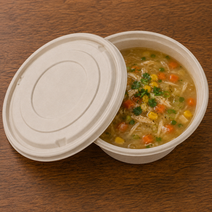 Tazón de bagazo compostable de 24 oz con diseño de diamante y tapa para sopa, ensalada y comidas para llevar, ideal para fideos, curry y arroz. - Product Image 1