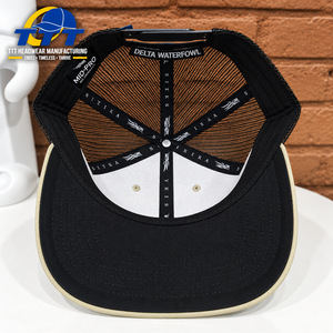 Casquette de baseball trucker personnalisée TTT à 5 panneaux en maille marron kaki avec logo brodé et fermeture snapback 100% polyester, fabriquée au Vietnam - Product Image 4