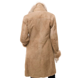 Women's Cowhide Leather Coat Fur Trim Collar Cuffs Full Sleeves Breathable Canvas Fabric Detachable Lining Winter Elegant Jacket - Product Image 2