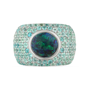 Luxury Women's 925 Silver Cocktail <b>Ring</b> With <b>Opal</b> Center And Pave Set <b>Blue</b> Gemstones Party Jewelry - Product Image 2