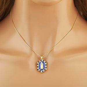 Collier pendentif QIKU en chaîne à maillons, plaqué or, avec émail <span class=keywords><strong>et</strong></span> zircon, motif Vierge Marie, style religieux catholique européen, pour hommes <span class=keywords><strong>et</strong></span> femmes - Product Image 2