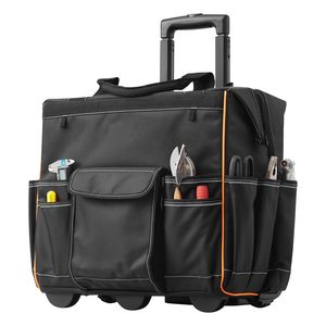 Borsa Porta Attrezzi con Ruote, Capacità 50 kg, 25 Tasche, Chiusura a Cerniera, Manico Telescopico Regolabile, Costruzione Stabile - Product Image 1