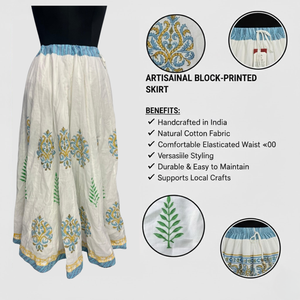 Falda Artesanal con Estampado Jaipuri, Falda de Algodón para Mujer, con Forro Astar, Ribete en Contraste, Cordón Ajustable, Estilo Étnico - Product Image 6