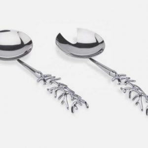 ชุดเสิร์ฟสลัดก้านหรูหราพร้อมที่จับดีไซน์ใบไม้ชุดเสิร์ฟอาหารนิ้วชุดเสิร์ฟสลัดช้อนและส้อม - Product Image 6